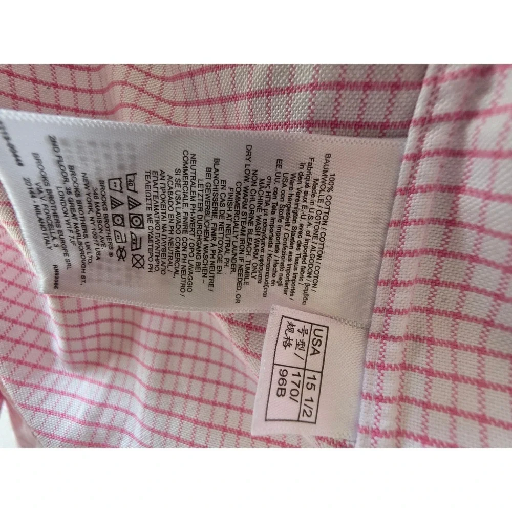 Brooks Brothers Makers Regent Pink Check Button Down Shirt Mens 15.5 32 USA